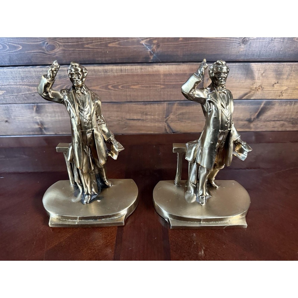 VTG 1930's Bronze Abraham Lincoln Statue at Gettysburg PMC Bookends Heavy